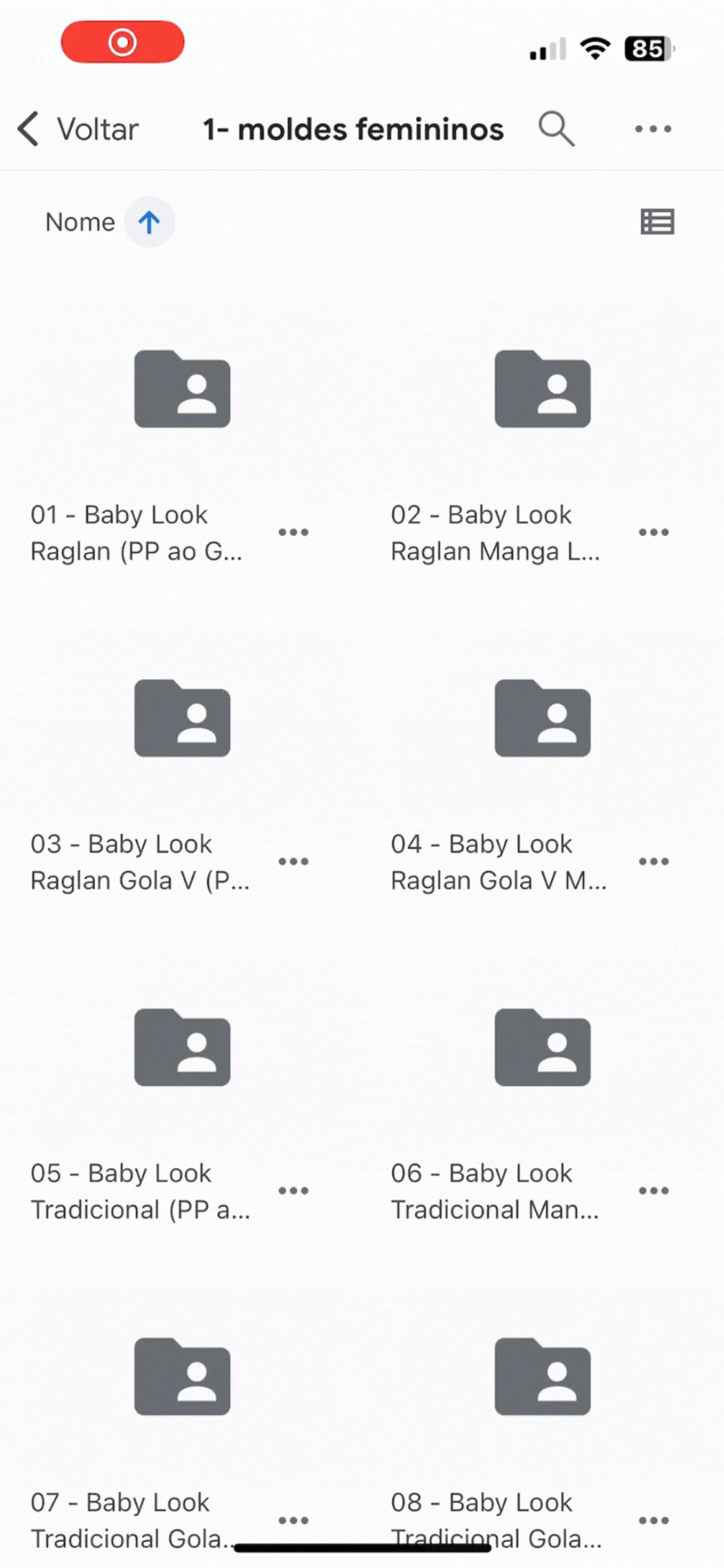 Preview dos moldes no celular